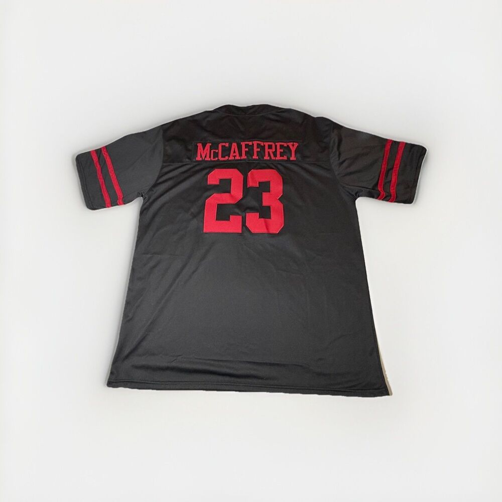 Christian McCaffrey Custom Made Jersey Men’s Size 3XL Stitched Black And Red